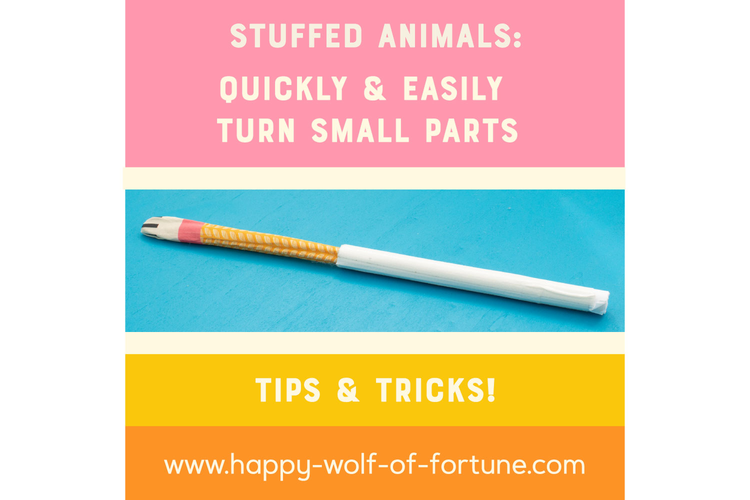 Preview image: Stuffed animals - quickly and easily turn small parts. Tips and tricks. Fabric leg coming out of a paper roll