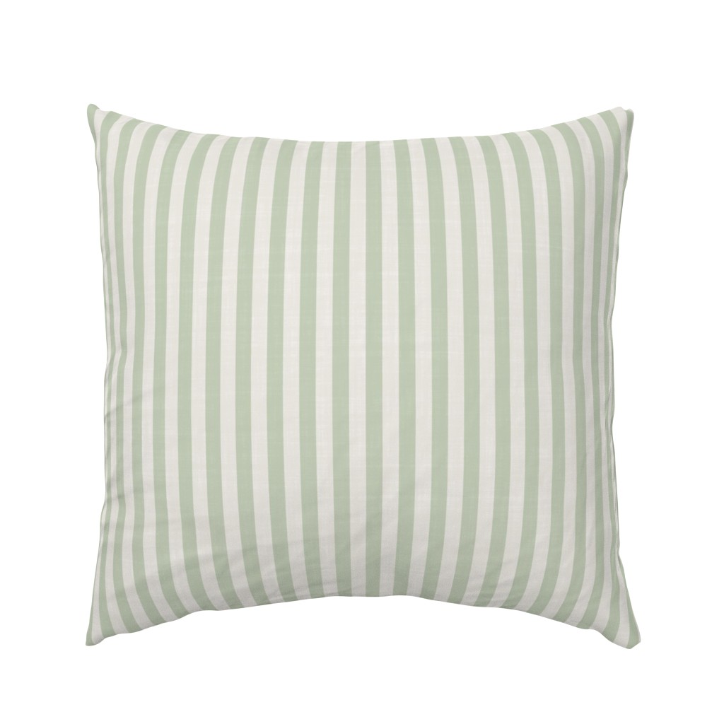 Linen textured aqua green & cloud grey white striped pillow