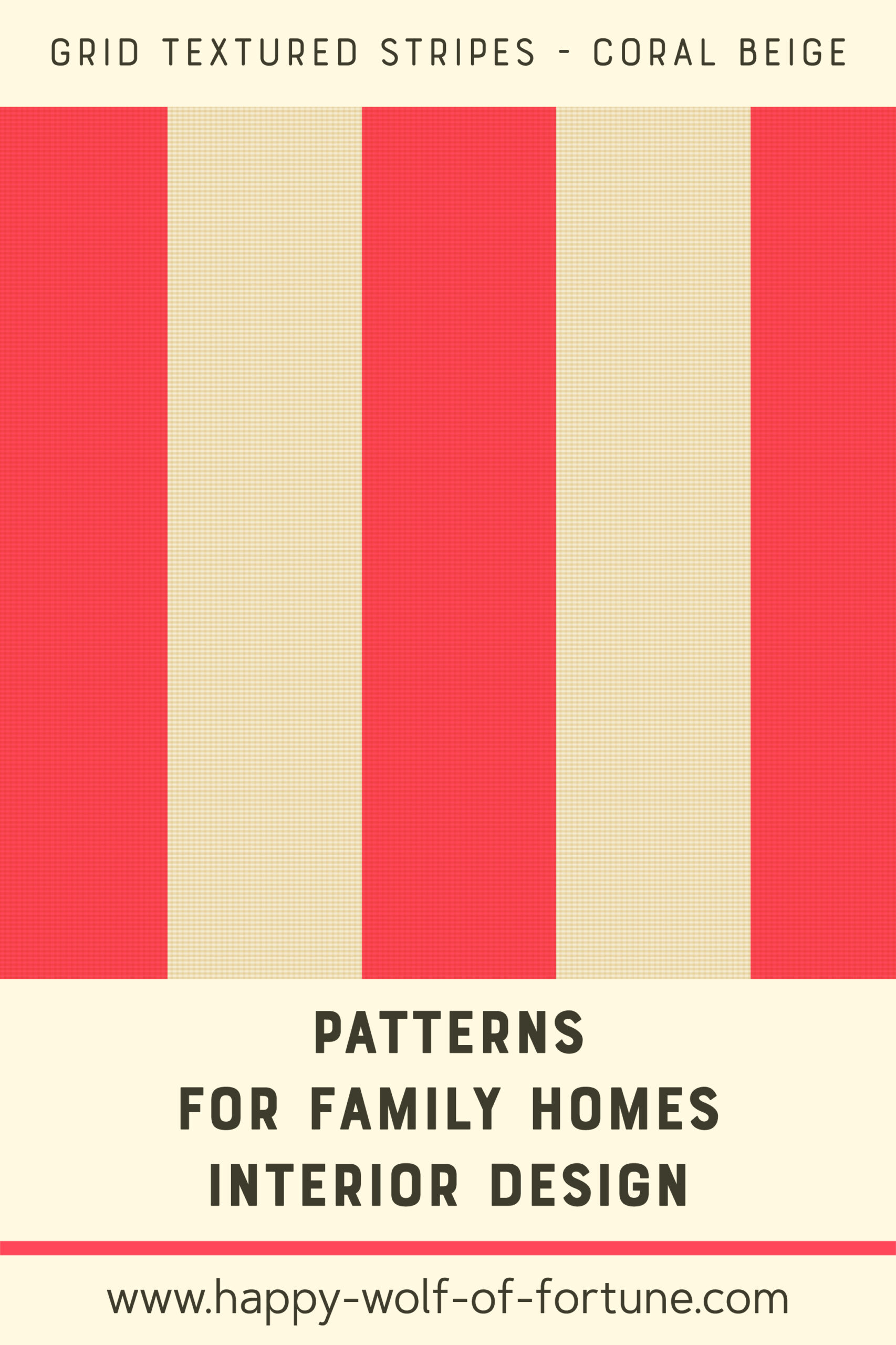 Pattern Swatches - grid textured vertical stripes - coral red pink ff4759 and eggshell beige - Wallpaper for family homes interior design-02 Swatch with seamless pattern for family homes interior design showing textured midcentury modern bold grid textured vertical stripes in eggshell beige white and coral red