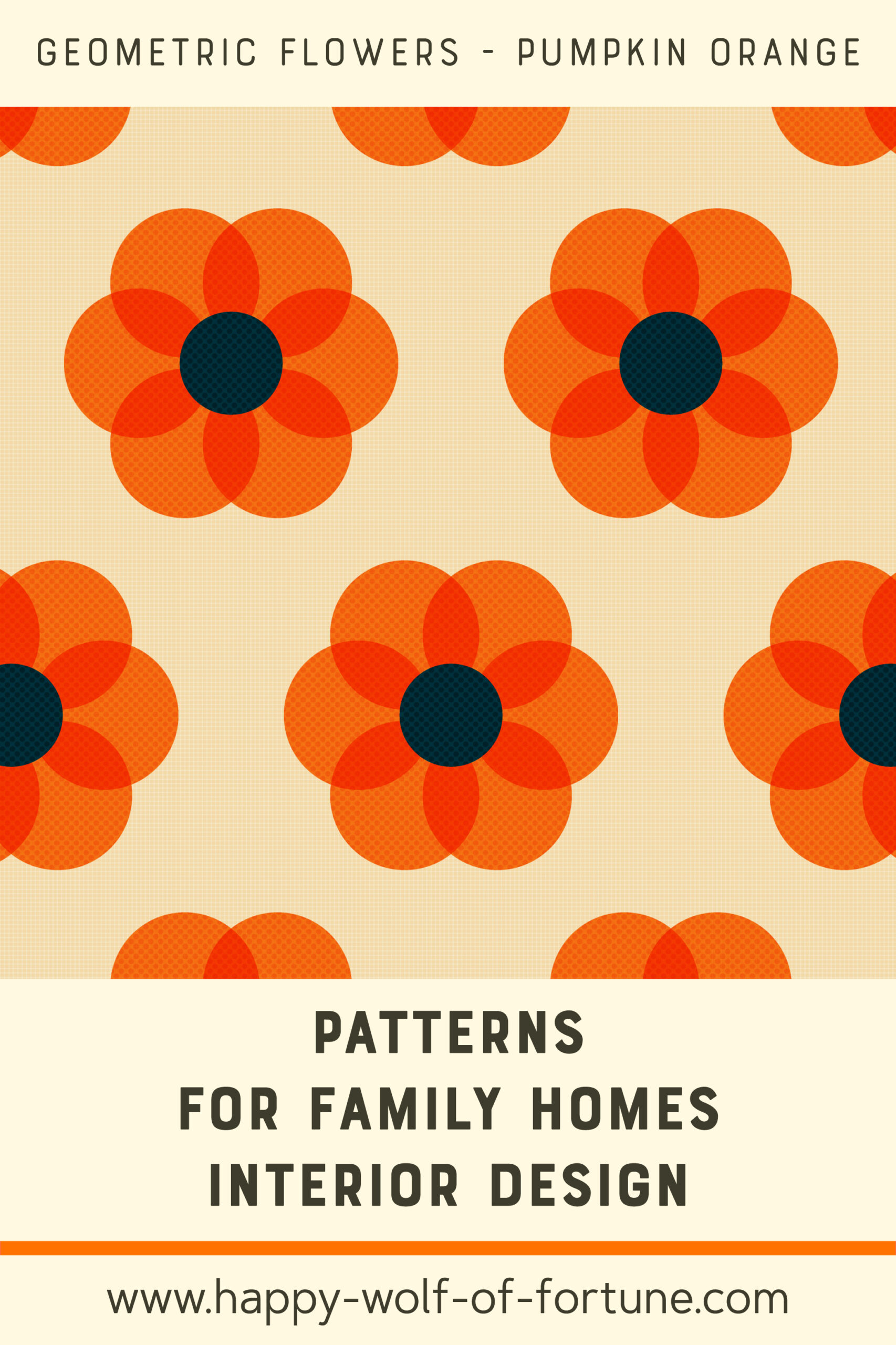 Pattern Swatches - midcentury modern geometric flowers pumpkin orange - textured - Wallpaper for family homes interior design-02 Swatch with seamless pattern for family homes interior design showing textured midcentury modern bold 1970s pumpkin orange geometric flowers