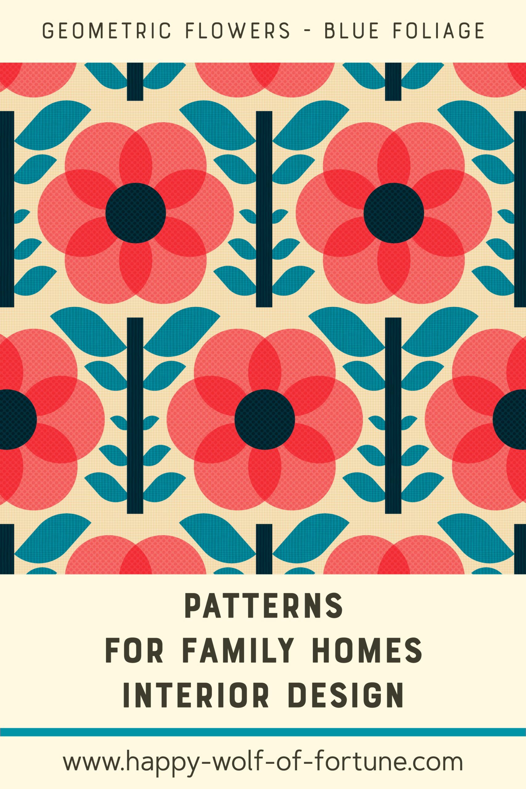 Pattern Swatches - midcentury modern geometric flowers watermelon pink - textured - blue foliage - Wallpaper for family homes interior design-02 Swatch with seamless pattern for family homes interior design showing textured midcentury modern bold orange geometric flowers with teal blue foliage