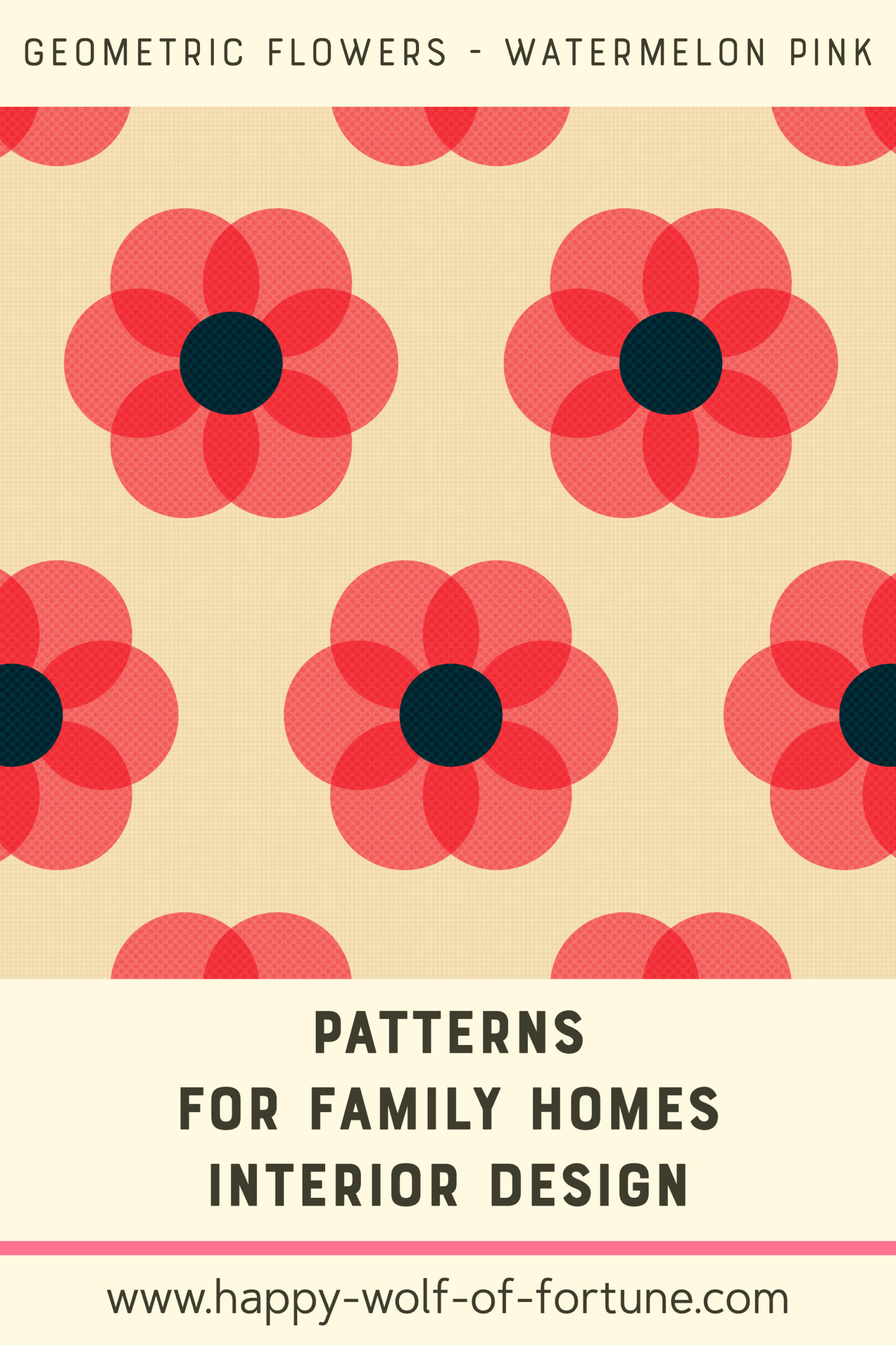 Pattern Swatches - midcentury modern geometric flowers watermelon pink - textured - Wallpaper for family homes interior design-02 Swatch with seamless pattern for family homes interior design showing textured midcentury modern bold pink geometric flowers