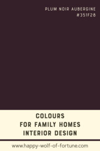 Colour swatch showing a dark blackish plum noir aubergine purple with hexcode #351F28