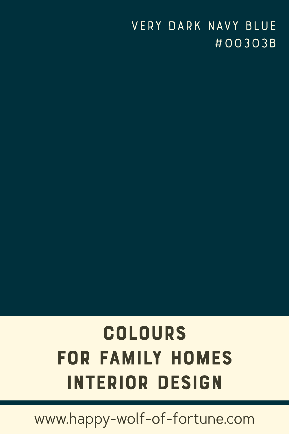 Colours-for-family-homes-interior-design---very-dark-navy-whale-blue---colour-field-with-name-and-hexcode Swatch with colour for family homes interior design showing a very dark navy blue with hexcode
