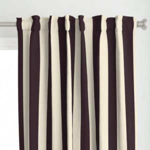 Curtains with wide stripes in plum noir dark aubergine purple and merino beige white