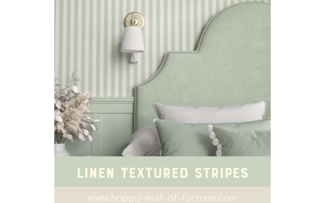 Bedroom Micro Makeover with Linen-Textured Aqua Green & Cloud Grey white Striped Peel-and-stick wallpaper