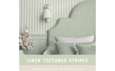 Bedroom Micro Makeover with Linen-Textured Aqua Green & Cloud Grey white Striped Peel-and-stick wallpaper