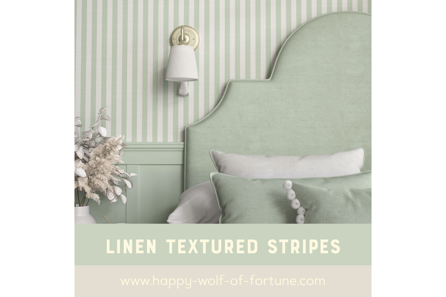 Blog post preview image for "Linen textured aqua green and cloud grey white striped bedroom wallpaper micro makeover"