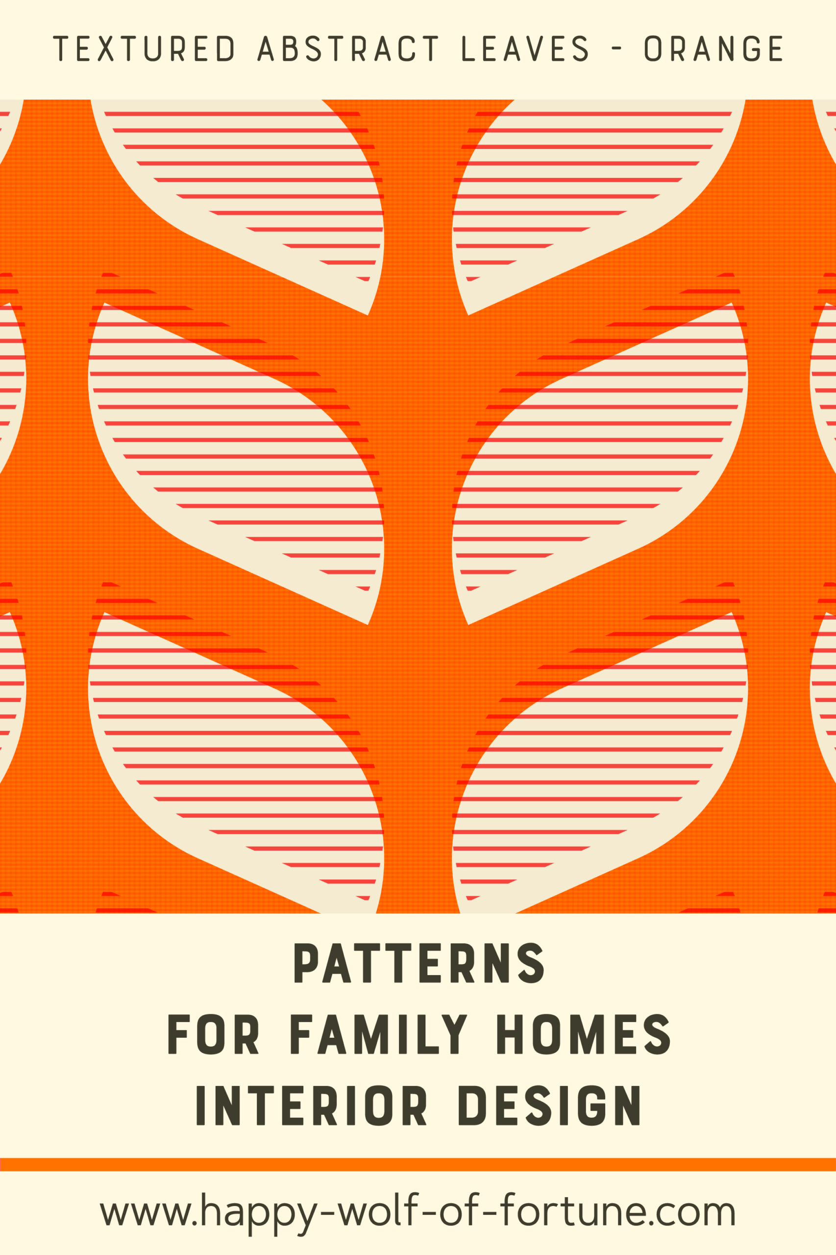 Pattern Swatches - grid textured abstract leaves - pumpkin orange and eggshell beige - Wallpaper for family homes interior design-02 Swatch with seamless pattern for family homes interior design showing textured midcentury modern bold grid textured stripes abstract foliage in eggshell beige white and 1970s pumpkin orange
