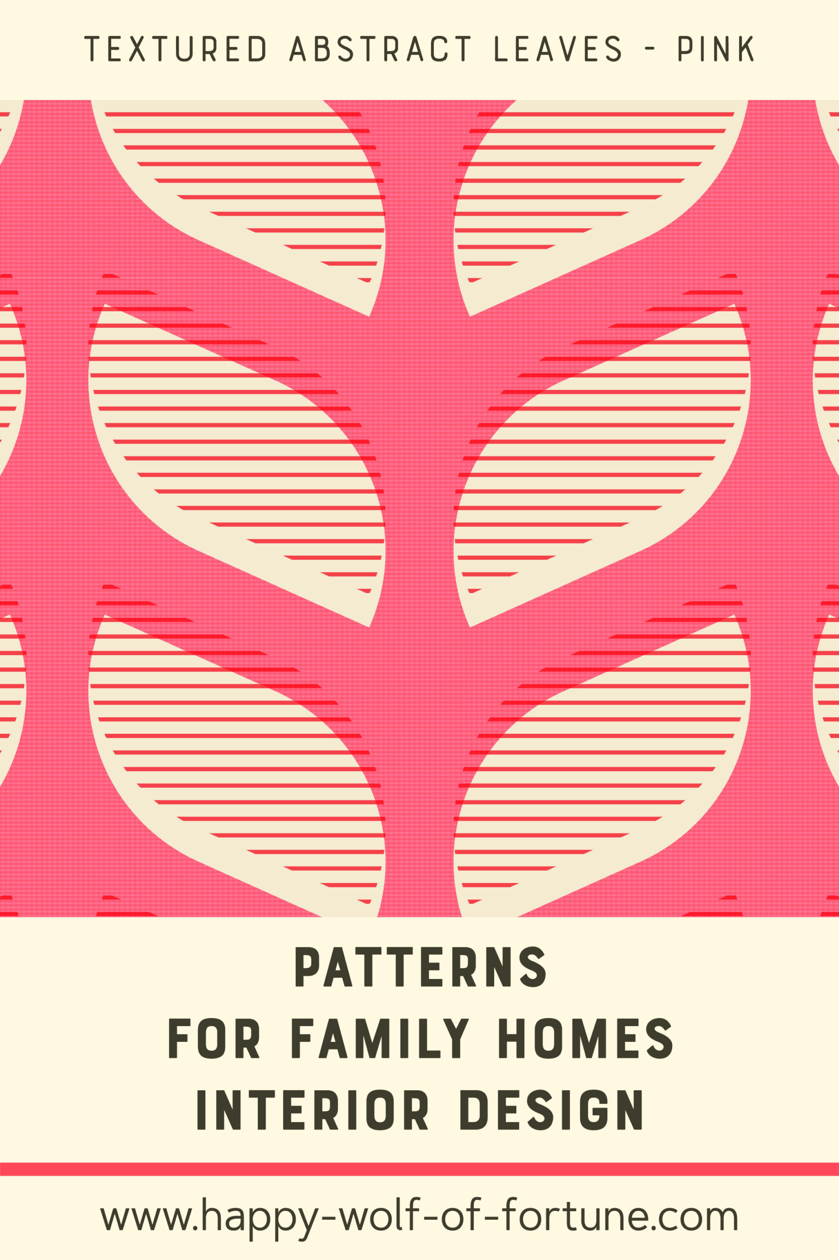 Pattern Swatches - grid textured abstract leaves - watermelon pink and eggshell beige - Wallpaper for family homes interior design-02 Swatch with seamless pattern for family homes interior design showing textured midcentury modern bold grid textured stripes abstract foliage in eggshell beige white and watermelon pink