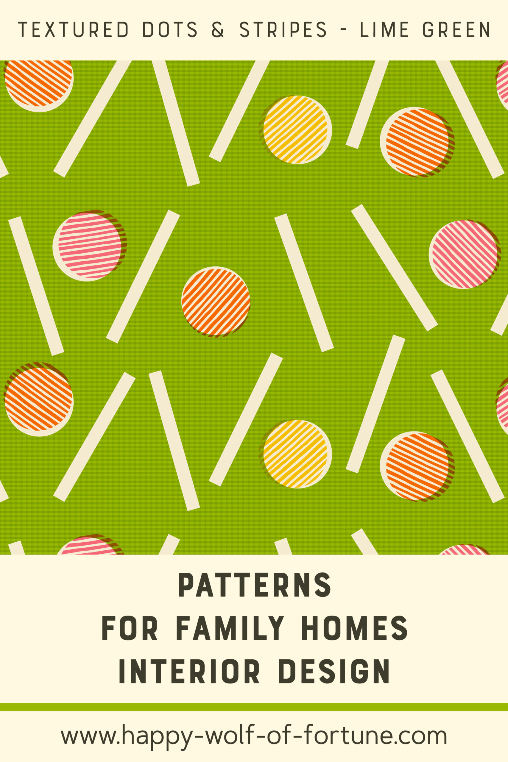 Pattern Swatches - grid textured dots and lines - lime olive green pink yellow orange - Wallpaper for family homes interior design-02 Swatch with seamless pattern for family homes interior design showing textured midcentury modern bold grid textured dots and stripes on lime green