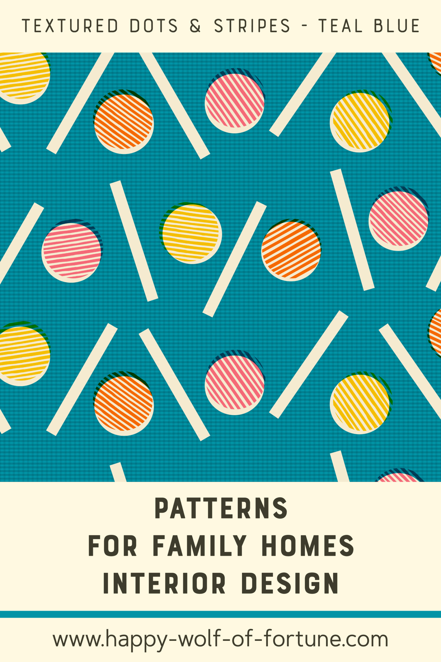 Pattern Swatches - grid textured dots and lines - muted teal blue pink yellow orange - Wallpaper for family homes interior design-02 Swatch with seamless pattern for family homes interior design showing textured midcentury modern bold grid textured dots and stripes on muted teal blue