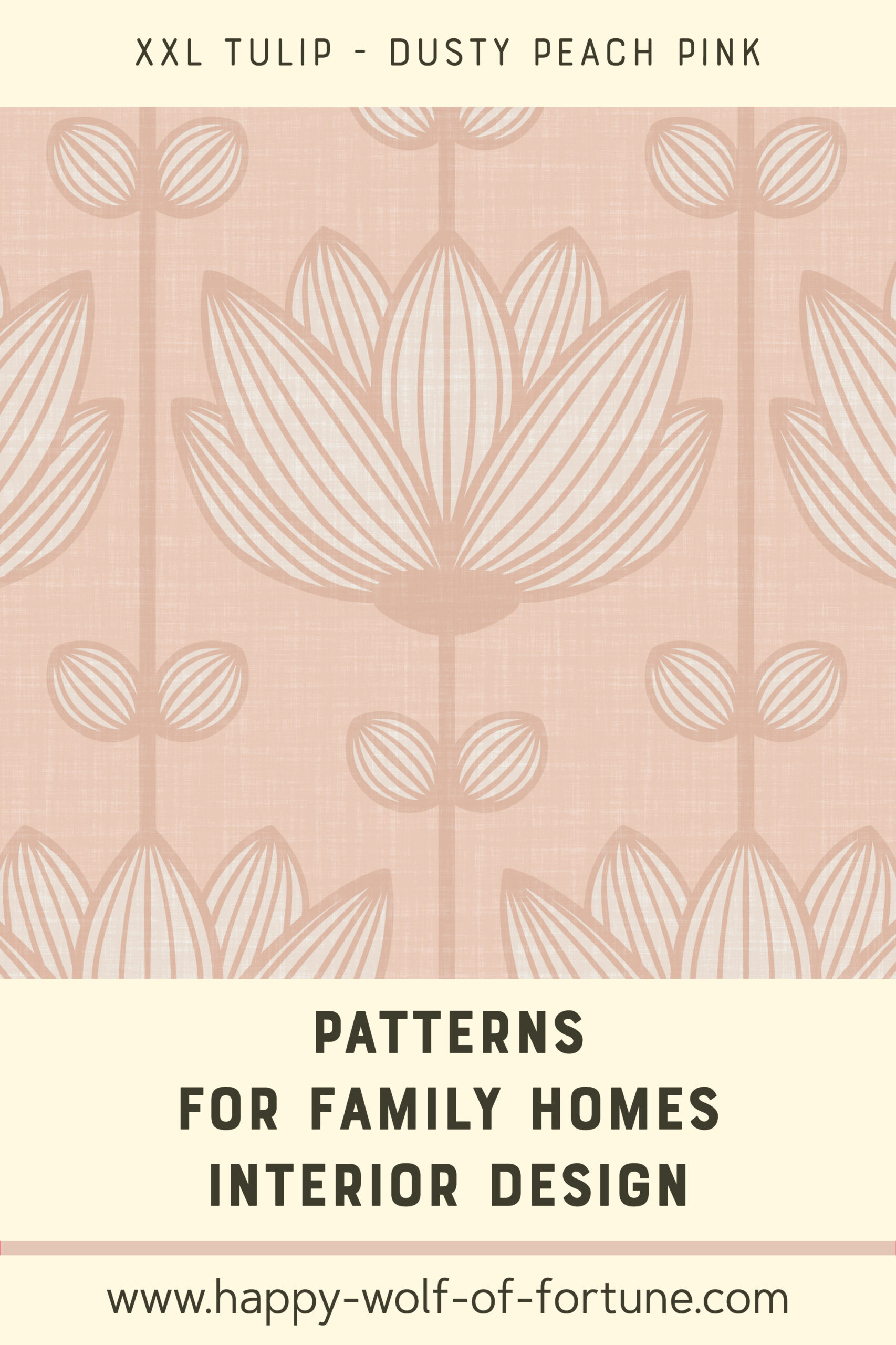 Pattern Swatches - XXL tulip flowers - dusty peach pink cloud grey white - Wallpaper for family homes interior design-02 Swatch with seamless pattern for family homes interior design showing linen textured hand drawn XXL dark peach pink & cloud grey white tulip flowers on dusty peach pink.