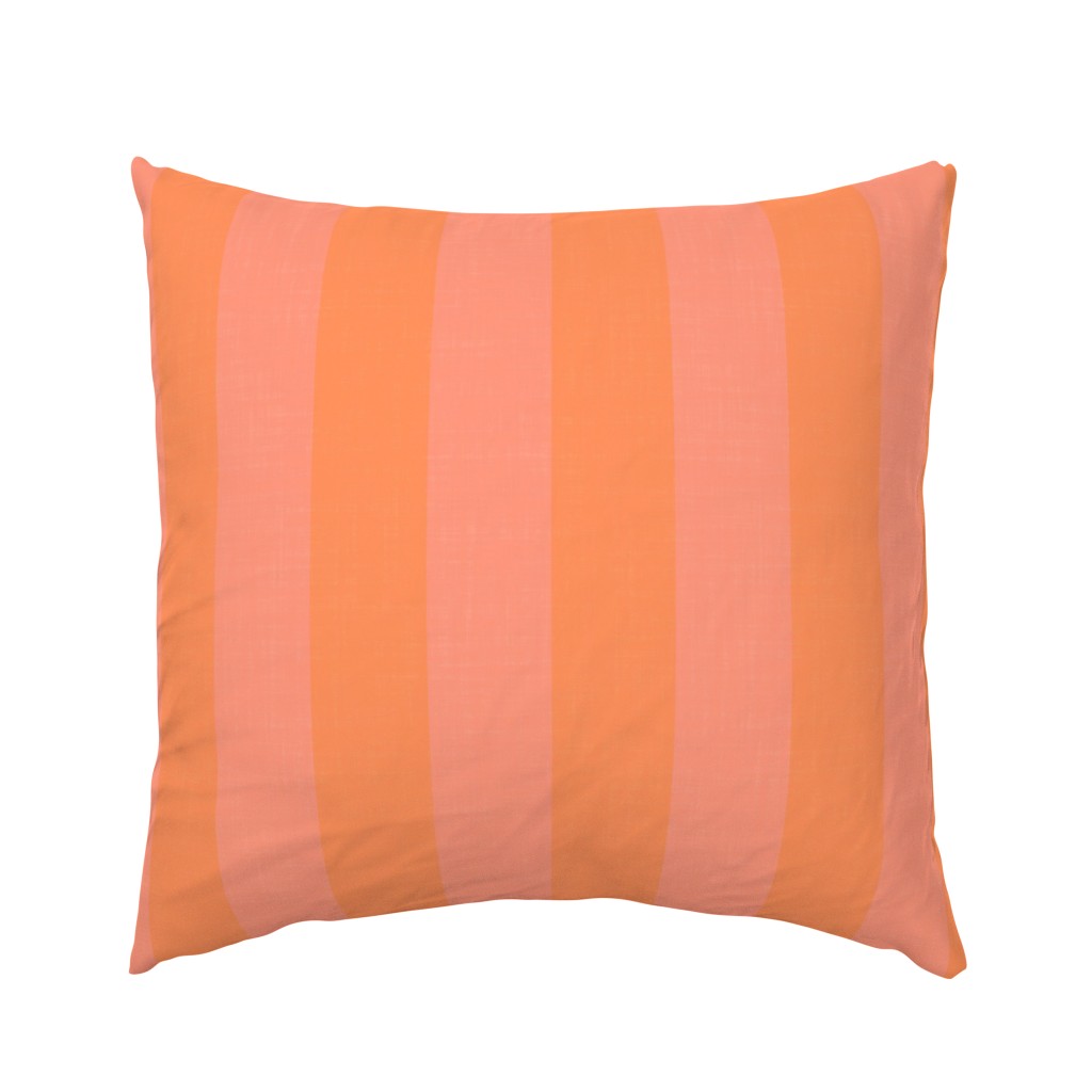 Pillow case with bold vertical stripes in bright atomic tangerine and vivid tangerine orange shades.