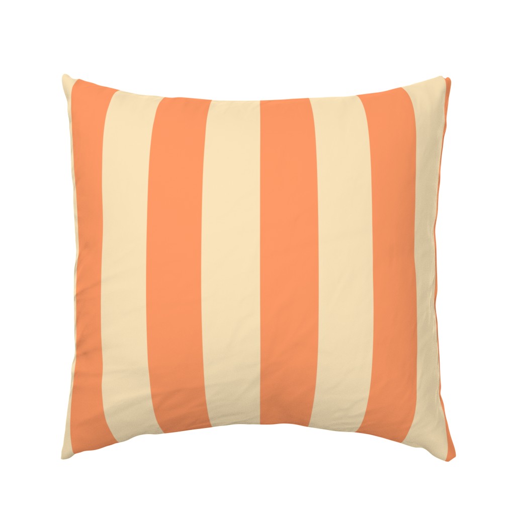 Pillow case with bold vertical stripes in bright atomic tangerine and beige white.