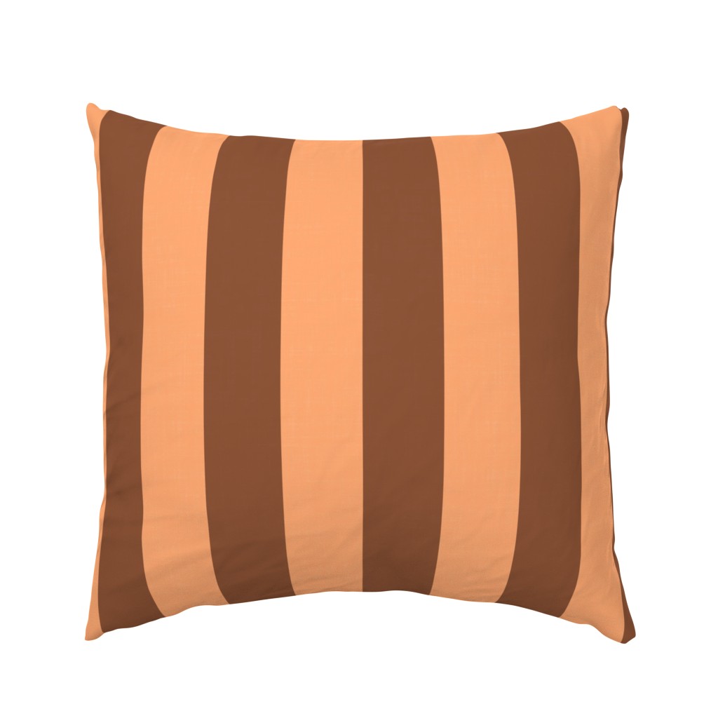 Pillow case with bold vertical stripes in potters clay brown and peach orange