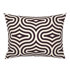 Pillow with bold ogee lines in merino beige white and dark plum noir aubergine purple