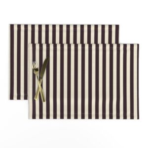 Placemats with small merino beige white and dark plum noir aubergine purple stripes
