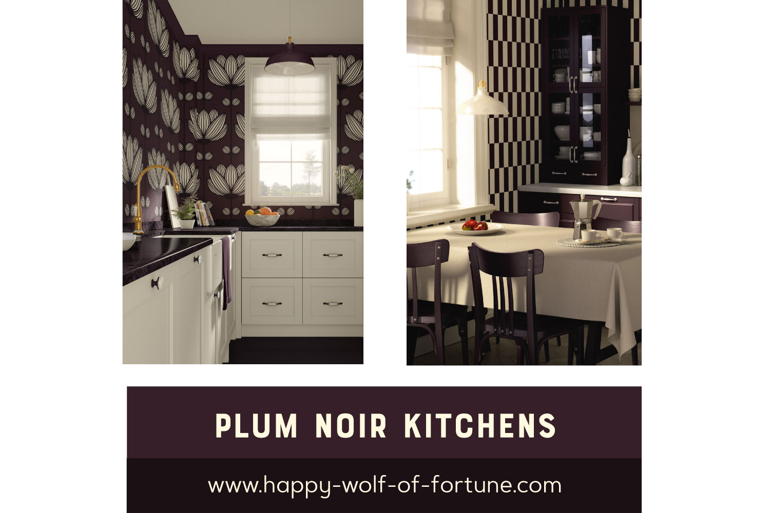 Blog post preview image for a post about plum noir kitchens