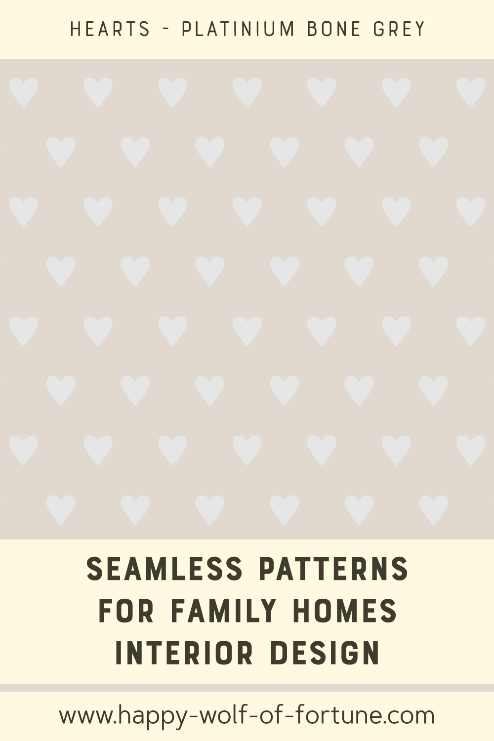 Swatch with seamless pattern for family homes interior design showing little light platinium grey geometric  hearts on stone grey beige brown