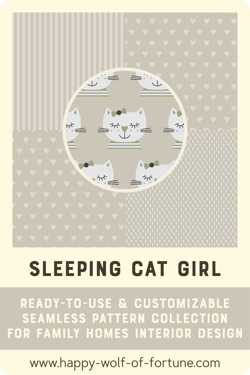 Preview of a ready-to-use and customizable pattern collection for family homes interior design : Sleeping Cats - Subtle Boho