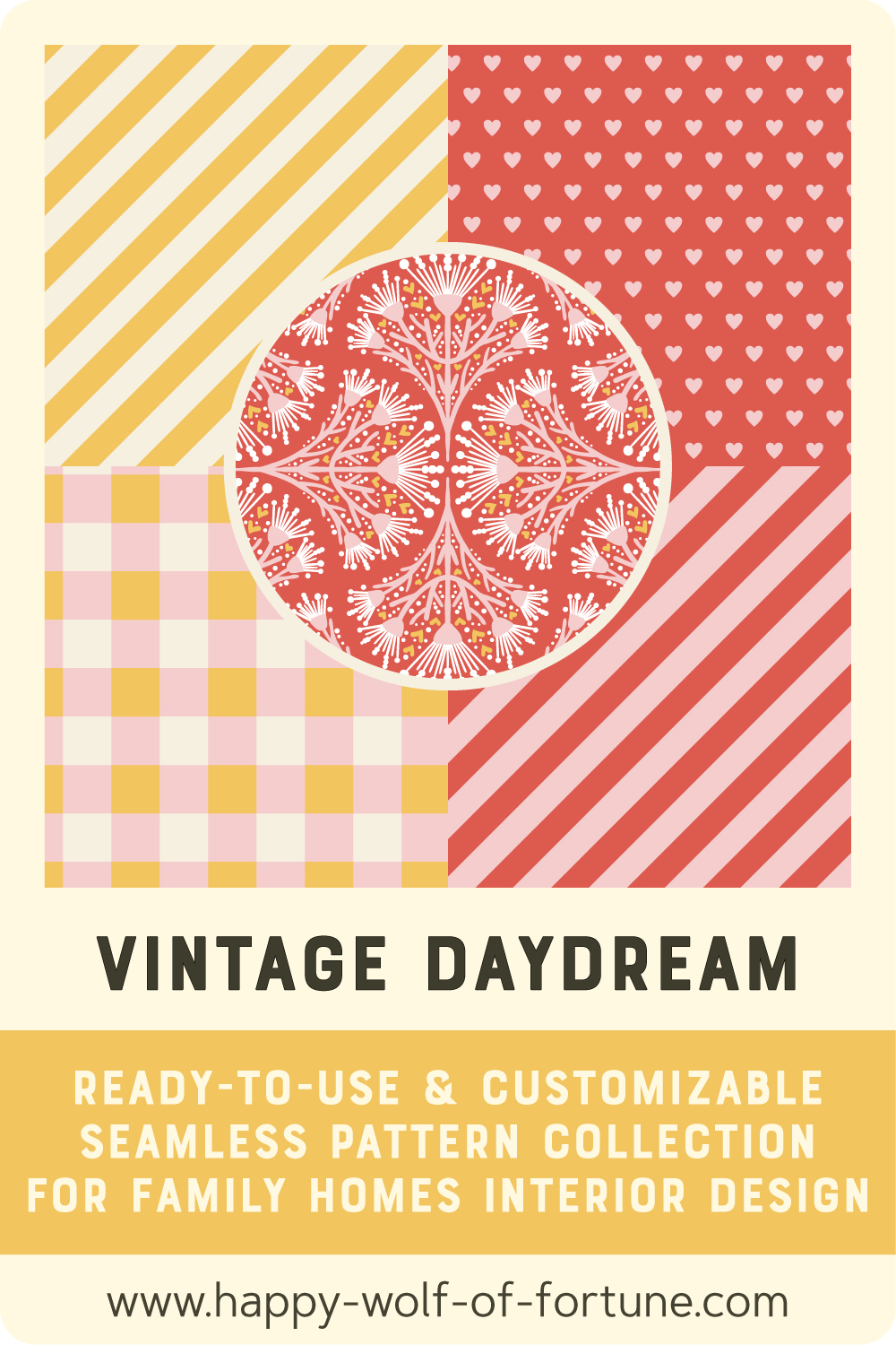 Preview of a ready-to-use and customizable pattern collection for family homes interior design : Vintage Daydream Collection